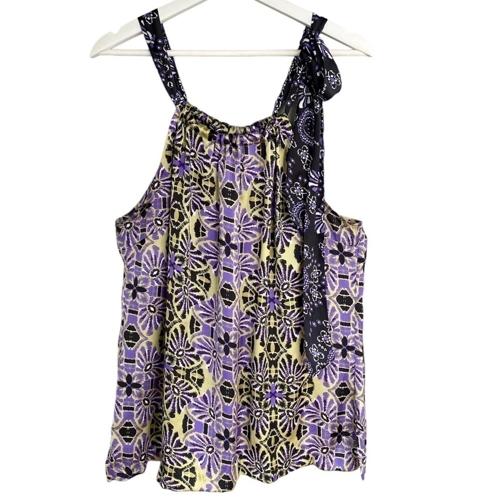AXCESS Top Halter Style Side Tie Lavender/Yellow/Black Florals Women Size XL